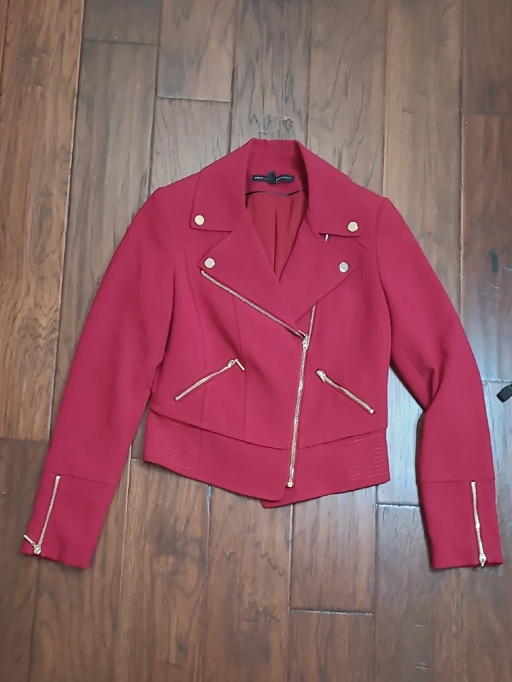 White House Black Market Red Moto-Style Zip Jacket size 0
